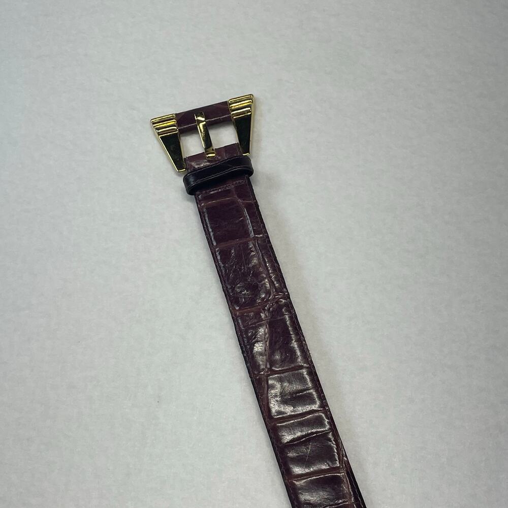 Vintage Mobwife Statement Leather Belt Burgundy Croc Embossed Gold Buckle S/M - Picture 4 of 9